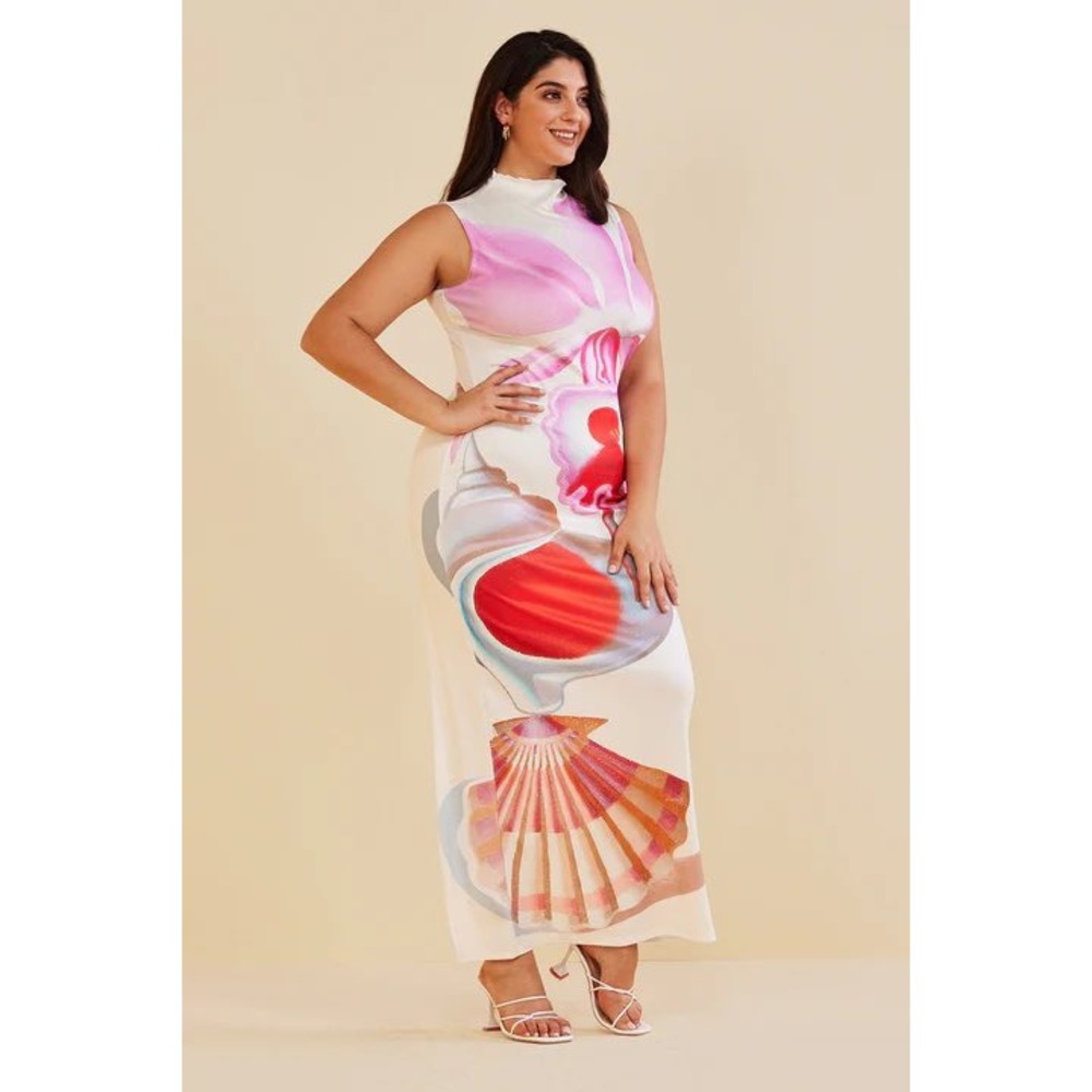 MICAS Abstract Floral Print Sleeveless Mock Neck Maxi Dress Multicolor XL
